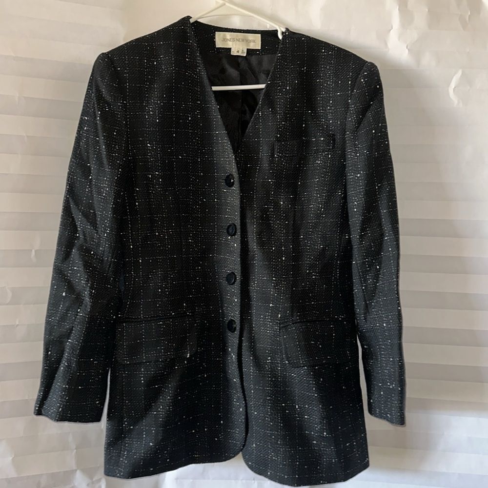 Jones New York Size 4 Black Tweed Blazer Women’s Office Workwear Jacket